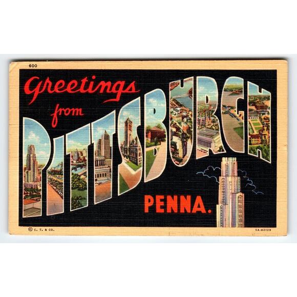 Vintage Large Letter Greetings from Pittsburgh PA Linen Postcard C.T. & Co - Picture 1 of 2